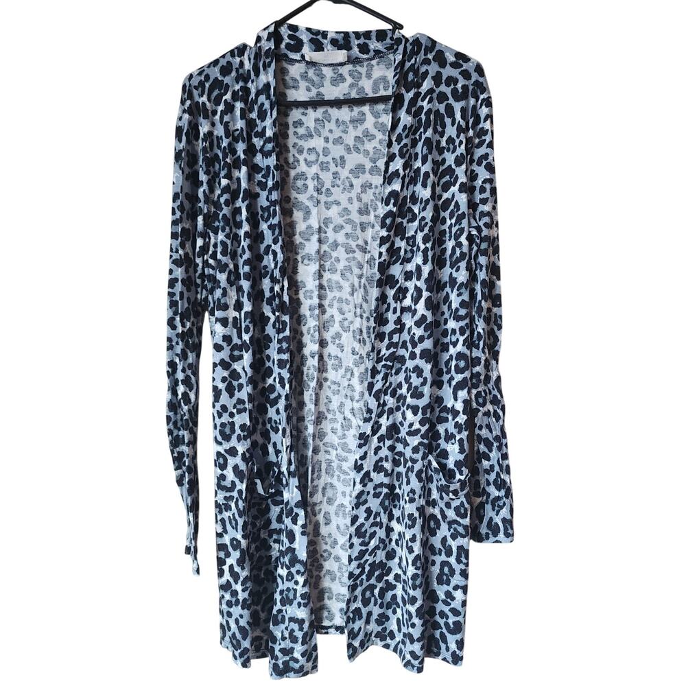 Zenana Long Sleeve Cardigan Womens Size XL Cheetah Print Lightweight Gray Black